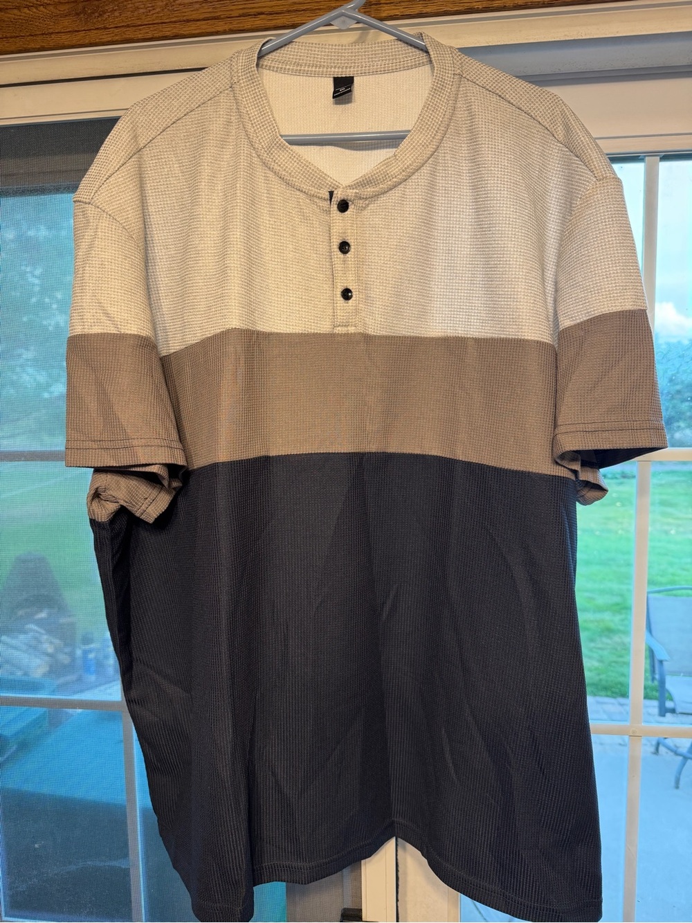 Mandinity. Colorblock Short Sleeve Henley in Cream, Tan, Black. 6XL